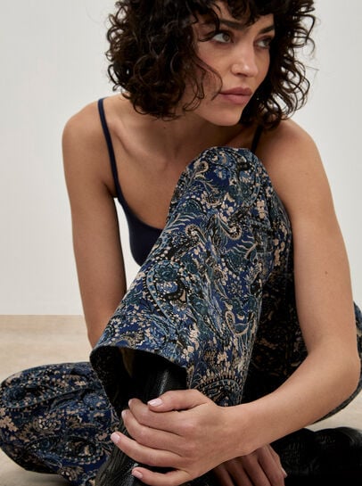 Paisley Print High Waist Flare Jeans