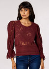 Cotton Embroidered Mesh Top, Burgundy, large