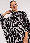 Zebra Print Cocoon Mini Dress, Grey, large