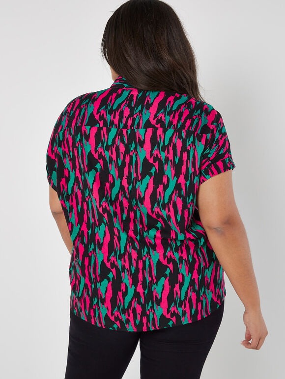 Curve Brushstroke Camo Blouse, Black, large