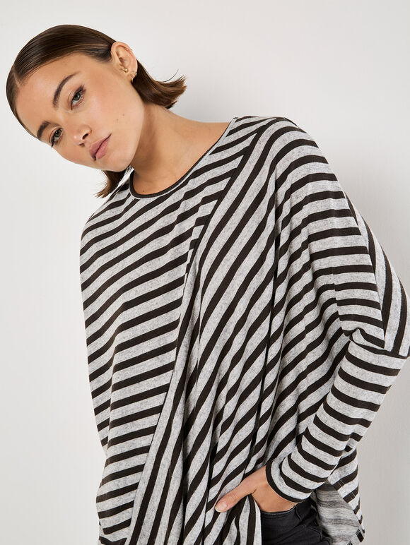 Asymmetric Stripe Jersey Top, Grey, large