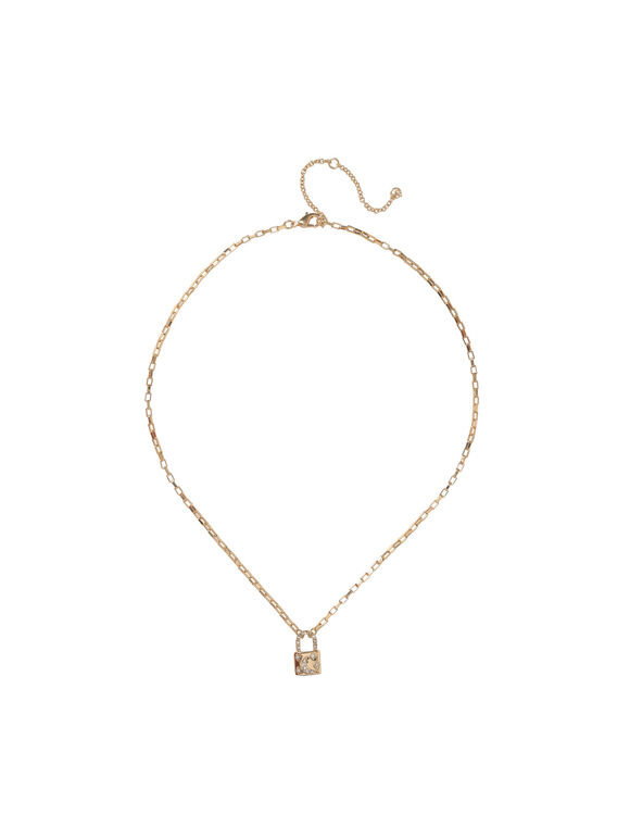 Moon Padlock Ditsy Necklace, Yellow, large