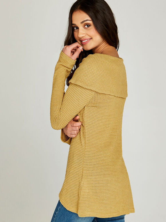 Waffle Cross Over Top, Mustard, large