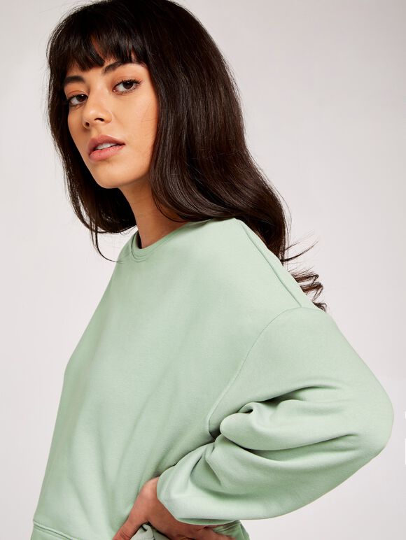 Cropped Sweatshirt, Green, large