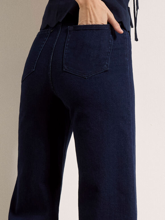 Zara Wide-Leg Elastic Jeans, Blue, large