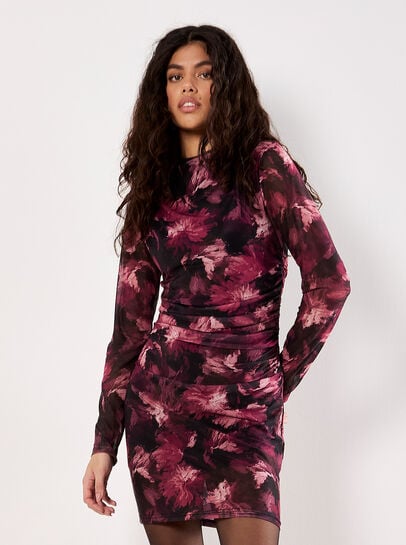 Floral Mesh Bodycon Mini Dress