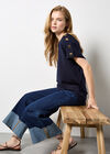 Decorative Button Jersey T-Shirt, Navy, large