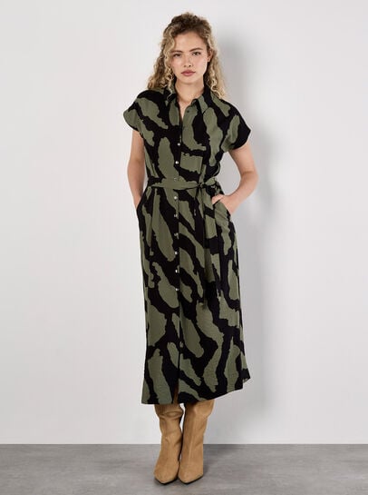 Zebra Print Shirt Midi Dress