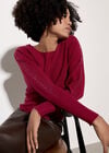 Diamante Ribbed Batwing Jumper, Burgundy, large
