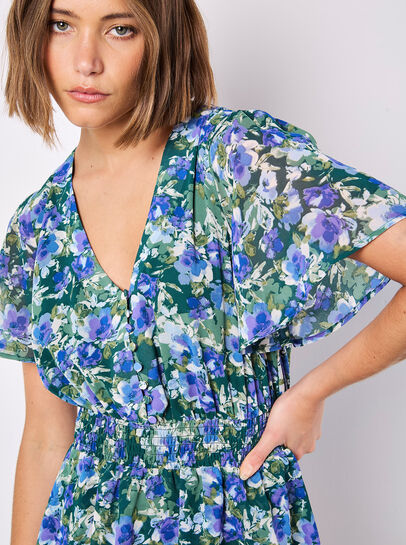 Watercolour Floral Chiffon Mini Dress