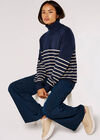 Striped Roll Neck Jumper, Navy, large