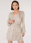 Sequin Wrap Mini Dress, Silver, large