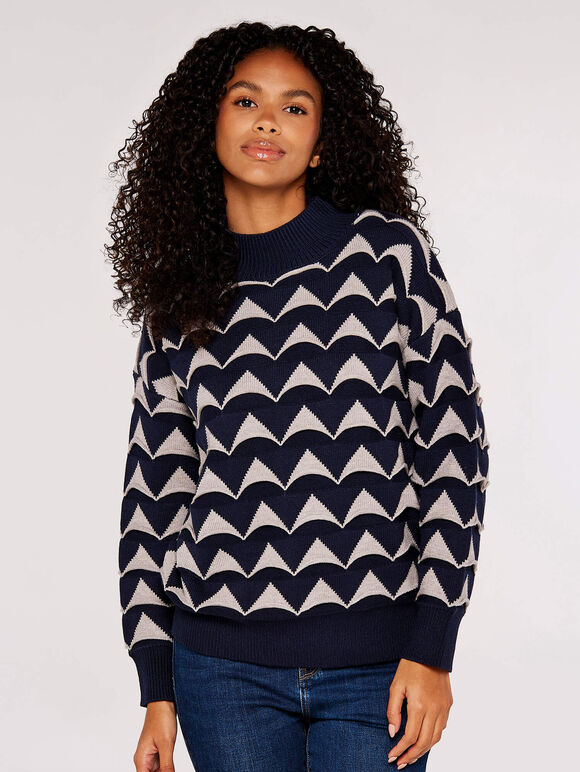 Monochrome Triangles Jumper, Navy, large