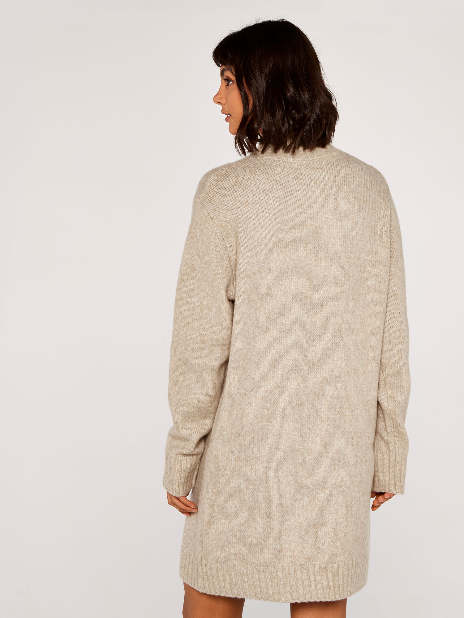 High Neck Chunky Knitted Dress | Apricot UK