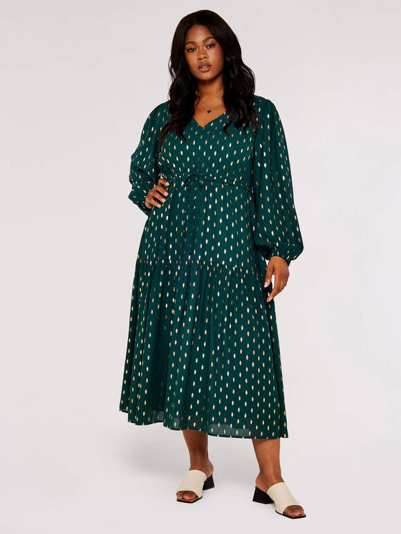 Curve Foil Oval Midi Dress, Green, large