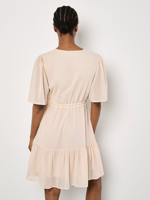 Polka Dot Chiffon Mini Dress, Peach, large