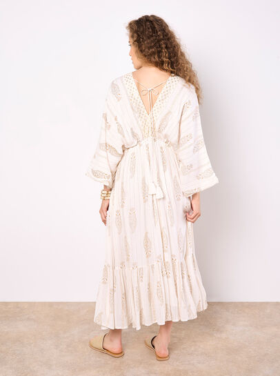 Gold Shimmer Paisley Midi Dress
