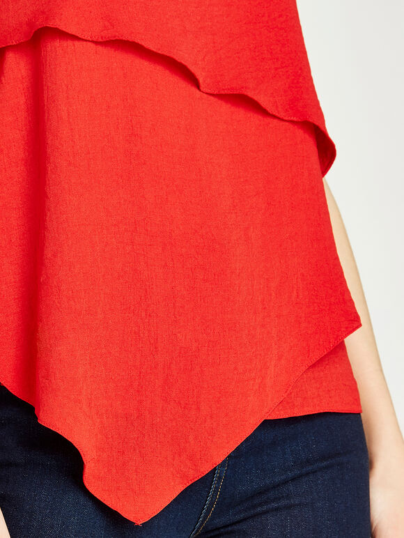 Frilled Sleeveless Top, Red, large