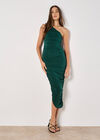 One Shoulder Ruched Maxi Dress, Green, large