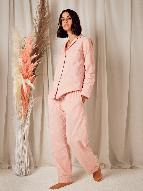 Embroidered Stripe Trouser, Pink, large