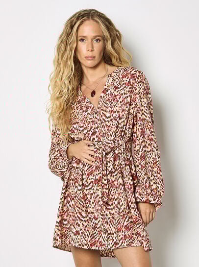 Animal Ikat Print Drawstring Mini Dress