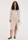 Ruched Knit Midi Dress, Stone, large