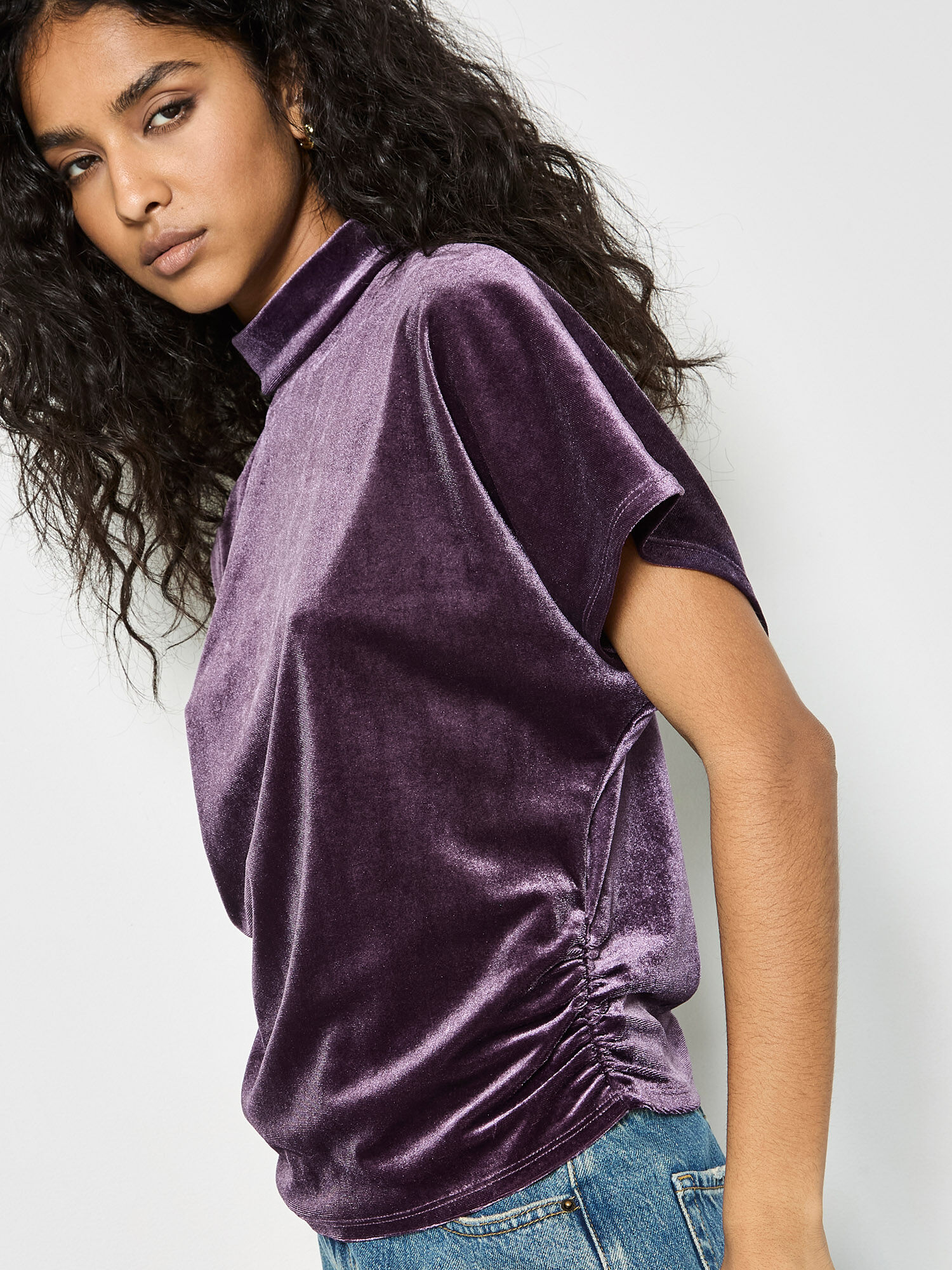 Velvet Ruched Side Top | Apricot Clothing
