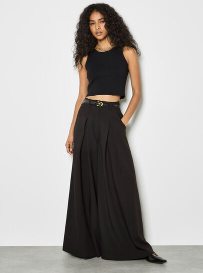 Super Wide Leg Pleat Tailored Trousers