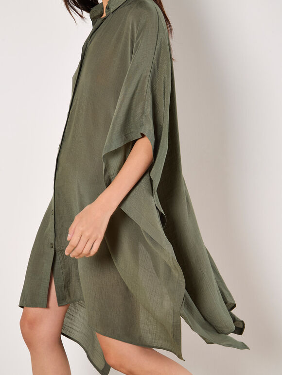 Oversized Textured Kaftan, Khaki, large