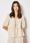 Eyelash Embroidery Linen Blend Blouse, Stone, large