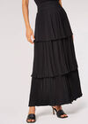 Plisse Cotton Tiered Maxi Skirt, Black, large