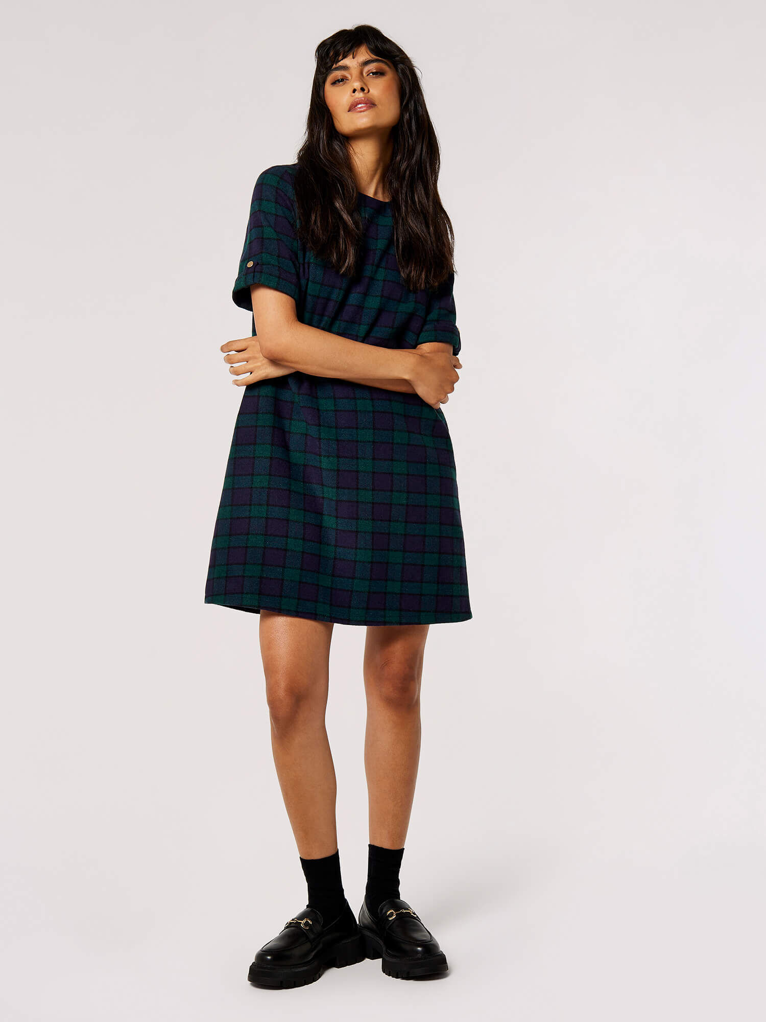 Navy top check dress