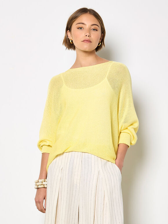 Lightweight Knit Oversized Batwing Top, Yellow, large
