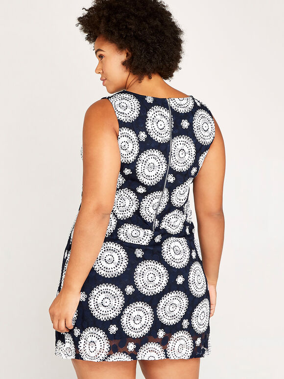 Navy Kaleidoscope Rubber Stamp Shift Dress+, Navy, large