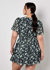 Watercolour Rose Tiered Mini Dress, Navy, large