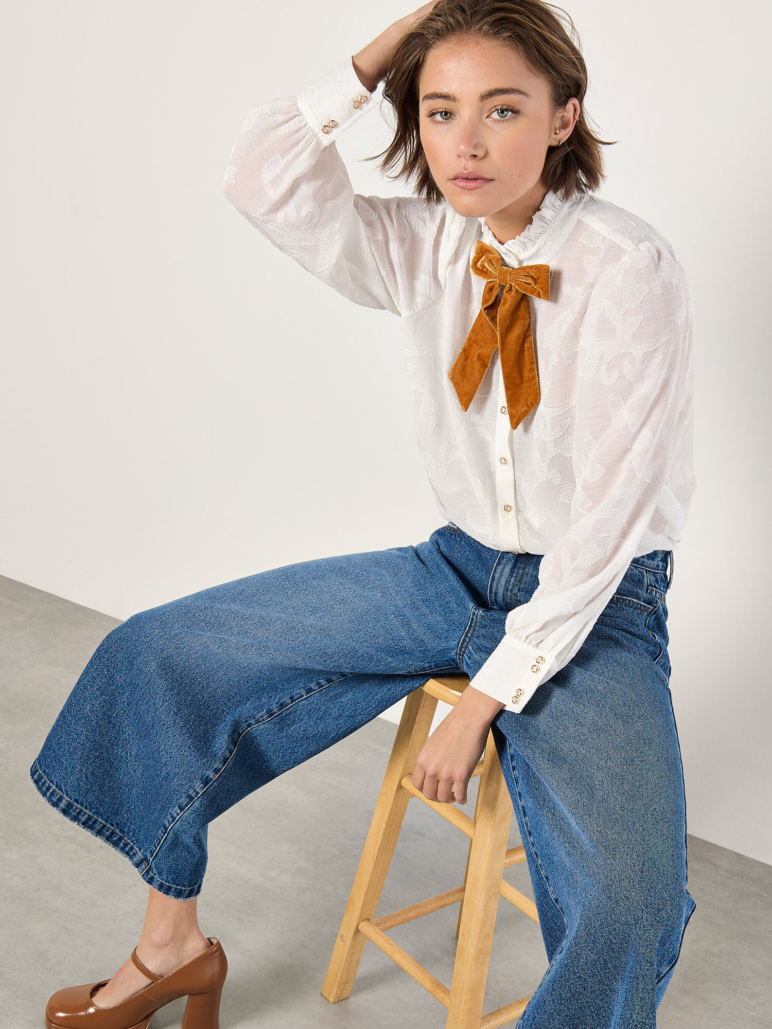 Embroidered Leaf Chiffon Blouse | Apricot Clothing