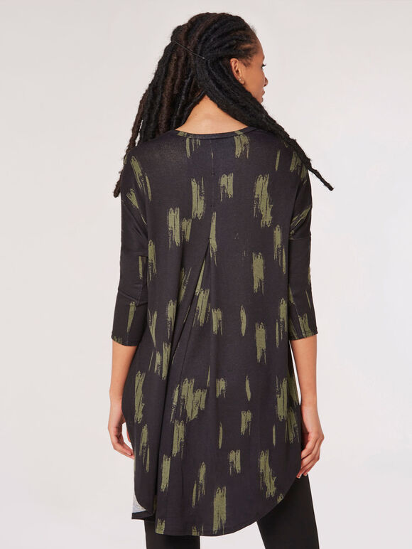 Brushstroke Knitted Longline Top, Black, large
