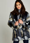Navy Patchwork Faux Fur Jacket, Navy, large