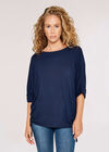 Soft Touch Drawstring Knit Top, Navy, large