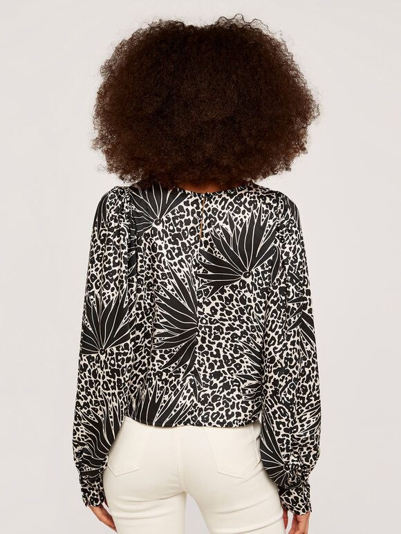 Leafy Animal Oversized Top, Black, large