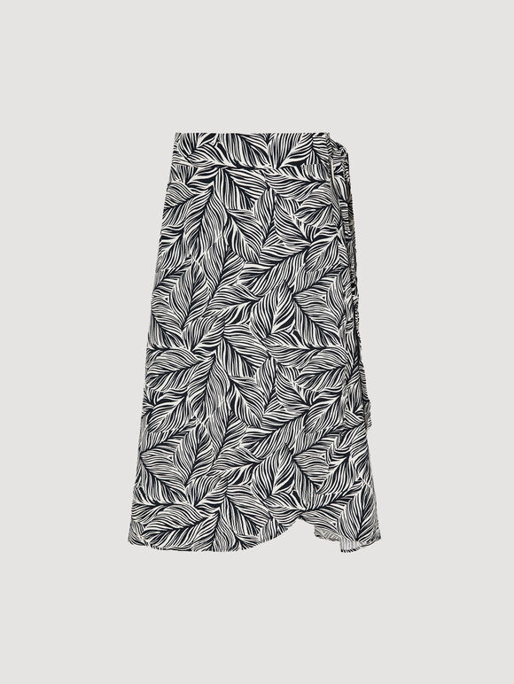 Geo Leaf Wrap Midi Skirt, Navy, large