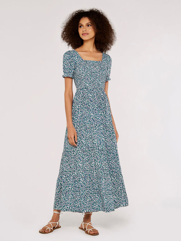 Ditsy Milkmaid Maxi Dress, Cream, large