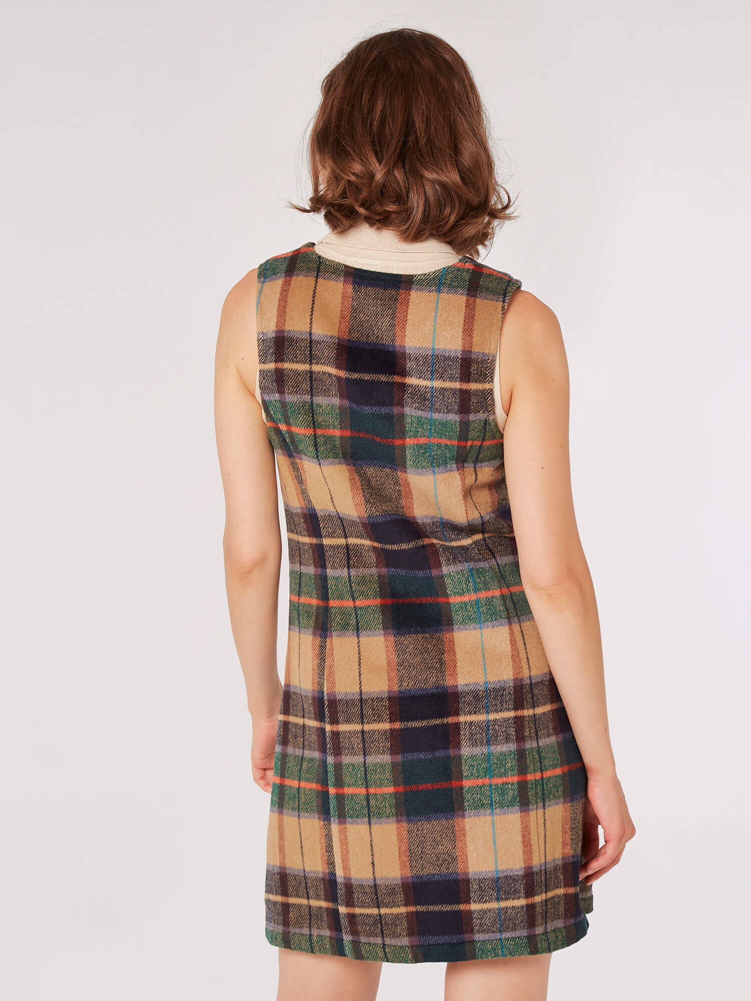Checked Pinafore Mini Dress Apricot Clothing
