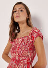 Scarf Print Milkmaid Maxi Dress, Red, large