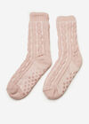 Fluffy Lining Aran Knit Socks, Pink, large