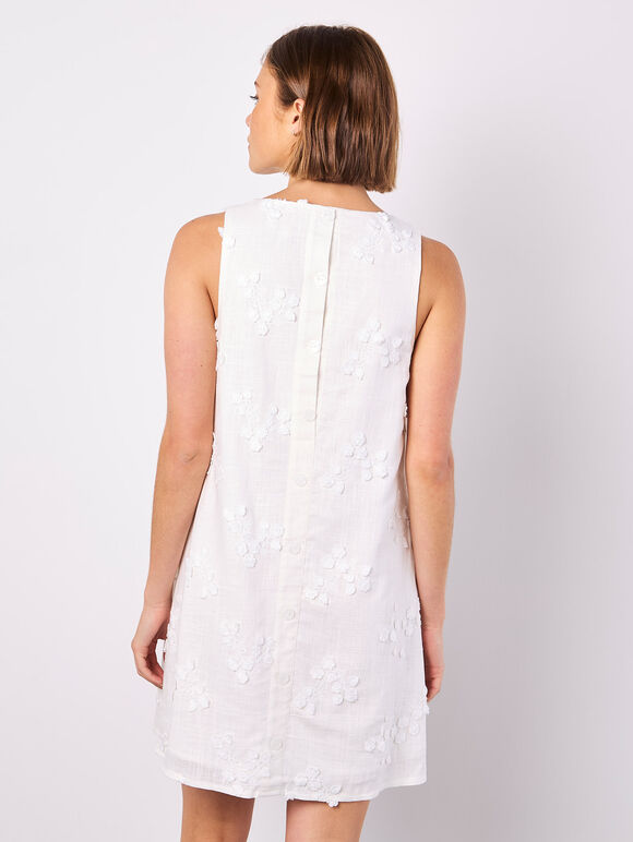 Floral Embroidered Shift Mini Dress, White, large