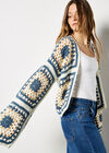 Hand-Knit Crochet Squares Cardigan, Cream, large