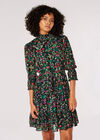 Gold Foil Ornate Floral Mini Dress, Black, large