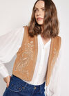 Embroidered Suedette Waistcoat, Brown, large