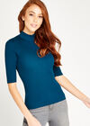 High Neck Ribbed Top, Teal, large